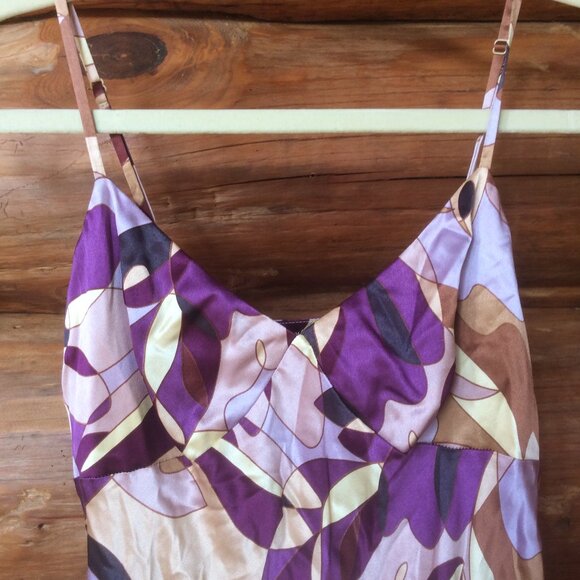 Express Vintage Liquid Silk Retro Shimmery Print Y2K Midi Slip Dress Size 1-2 - Picture 2 of 7